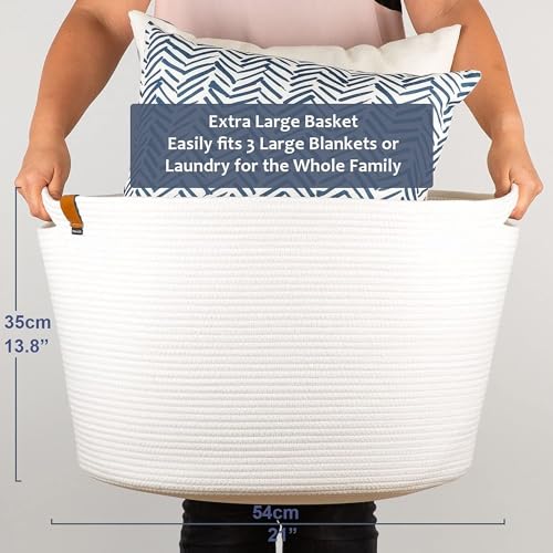 DENJA & CO Extra Large Blanket Basket for Living Room - White - Image 5