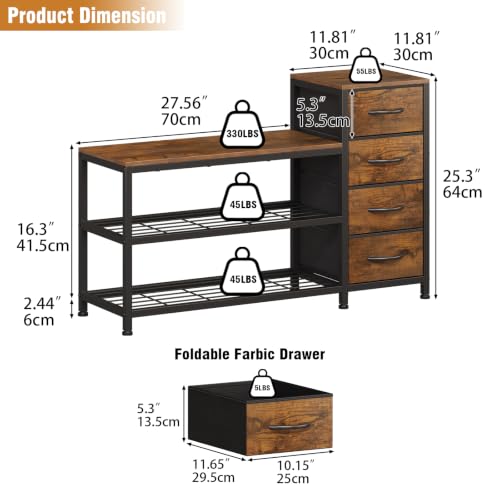 EXOTICA Industrial Shoe Storage Bench with 4 Drawers & - Image 3
