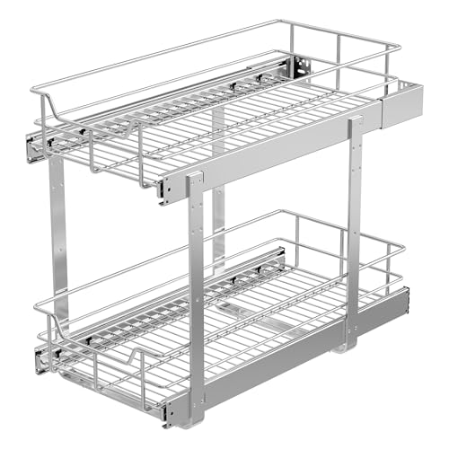 2 Tier Pull Out Cabinet Organizer 11" W X 22" D, Chromed - Image 2