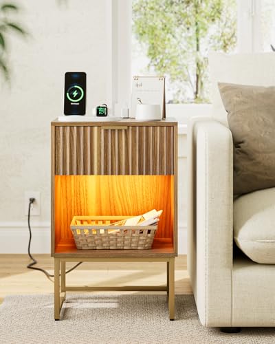 Masupu Fluted Nightstand with Charging Station and LED - Image 6