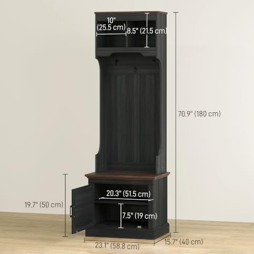 HOMCOM Hall Tree with Shoe Storage, Entryway Coat Rack with Bench - Image 4