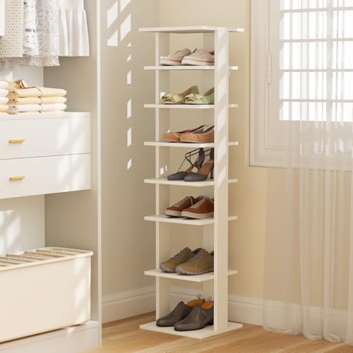 Tangkula 8-Tier Vertical Shoe Rack, Holds 7 Pairs, White - Image 4