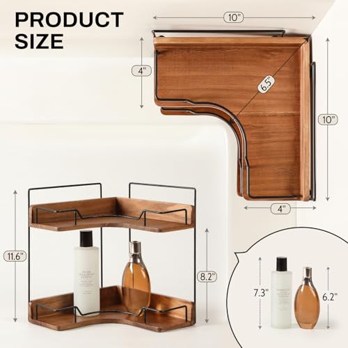 2-Tier Bathroom Counter Organizer, Wooden Corner Shelf for Vanity - Image 3