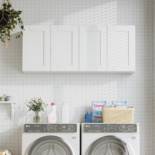 White Laundry Room Cabinets with 4 Doors, Wall Mounted - Image 3