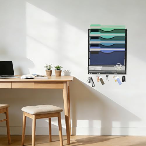 5-Tier Hanging Wall File Organizer with 5 Hooks - Wall - Image 5