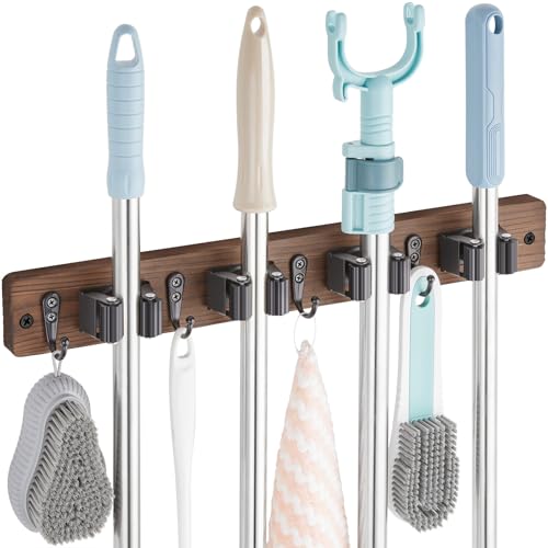 OUTNILI Mop and Broom Holder Wall Mount - Wood Broom Mop Hanger - Image 2