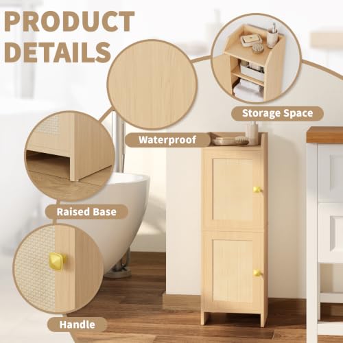 Rattan Narrow Bathroom Storage Cabinet, 7.9''D x 9.8''W x 29.5''H - Image 7