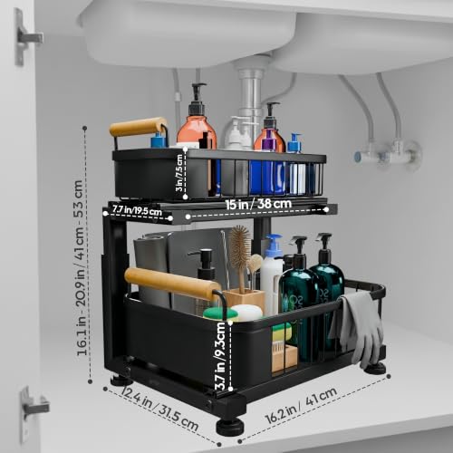 Premium Large Under Sink Organizer, 2-Tier Pull Out, Adjustable - Image 6