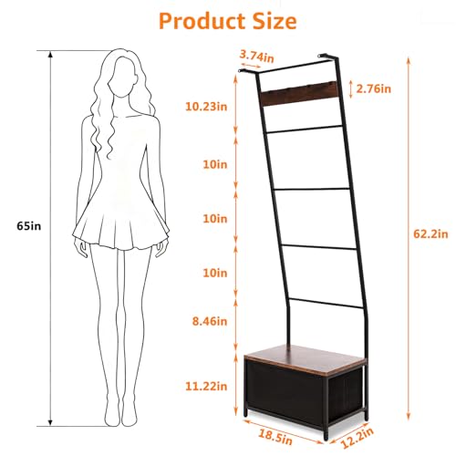 5-Tier Metal Blanket Ladder with Drawer, 63in Quilt Rack - Image 4