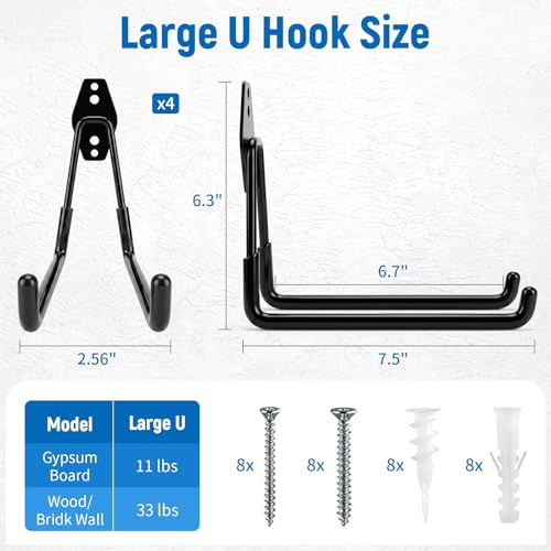 Garage Hooks Heavy Duty, 4 Pack Large 7.5 Inch Ladder Hooks Black - Image 4