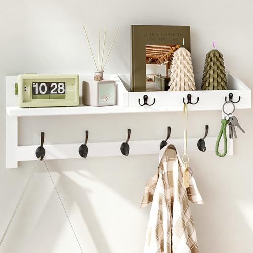 Wall Hooks with Shelf, 26.57 Inch Entryway Wood Coat Hooks - Image 2