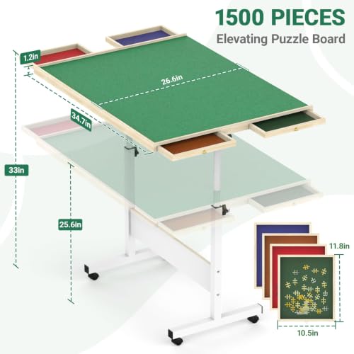Wooden Puzzle Table with Cover and Drawers – 1500 Piece - Image 2