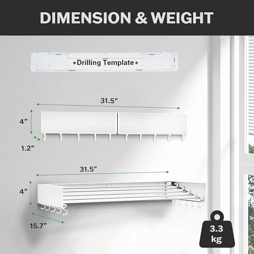 Foldable Wall Mounted Drying Rack - 31.5” Wide, 13.2 Ft - Image 4