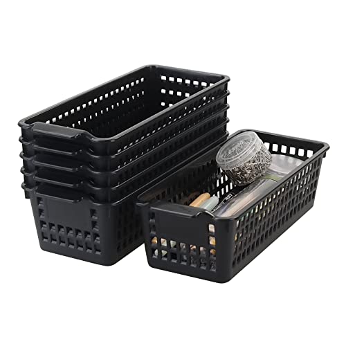 Slim Plastic Storage Baskets, Black, 6 Packs - Image 2