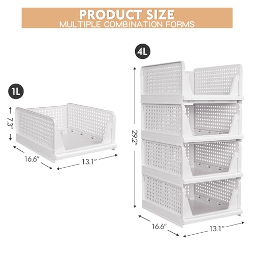4 Pack Stackable Closet Storage Basket - Stackable Storage Bins - Image 4