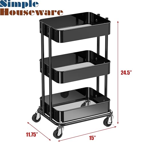 Simple Houseware 3-Tier Utility Cart, Low 24" Height Fits Under - Image 4