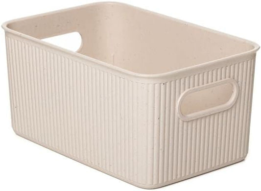 Superio Ribbed Collection - Eco-Friendly Decorative Plastic Basket Open Home Storage Bins Organizer, Medium (1 Pack) Container Boxes for Organizing Closet Storage Bins for Shelves 5 Liter