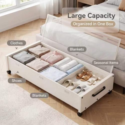 Wooden Under Bed Storage with Wheels, Rolling Under - Image 3