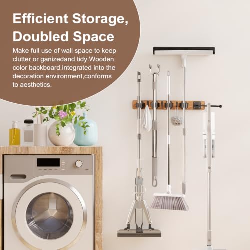 Broom Holder Wall Mount With Vacuum Cleaner Holder,Wood - Image 5