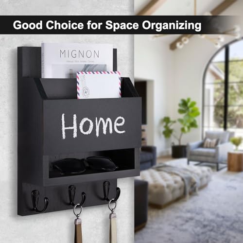 Key and Mail Holder for Wall with Chalkboard and Long Storage Box - Image 3
