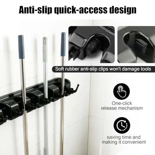 2 Pack Wall Mount Broom Holder, Broom and Mop Organizer - Image 5