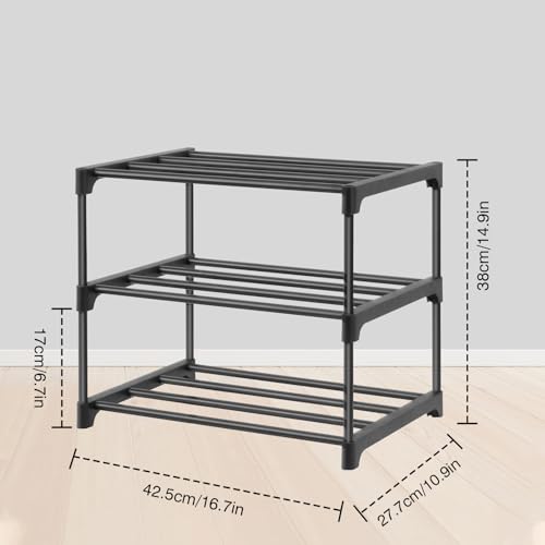 HITHIM 3-Tier Black Small Shoe Racks, Narrow Shoe Rack for 5-6 - Image 5
