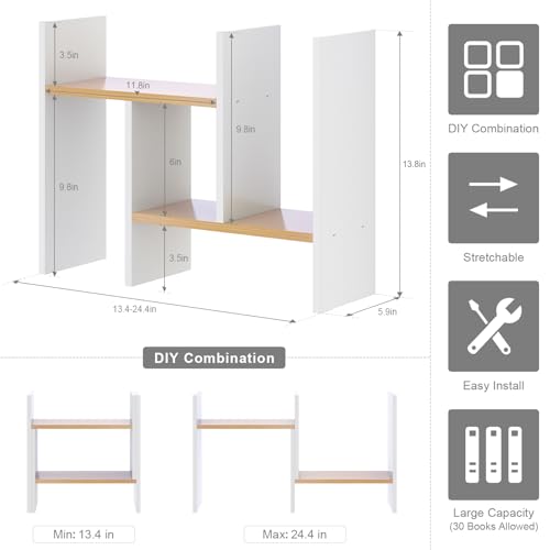 White Desk Organizers and Storage Small Desktop Bookshelf Length - Image 3