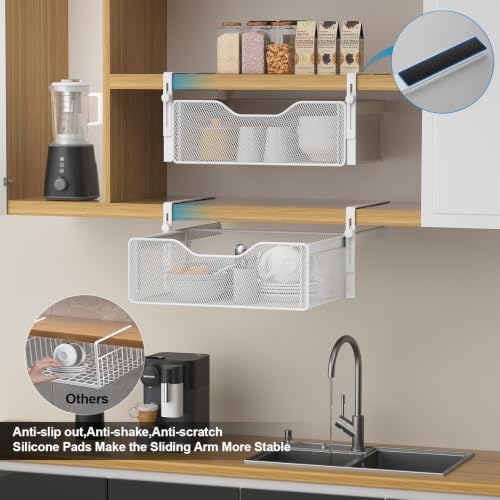 2Pack Under Shelf Basket Storage,Adjustable Hanging Arm,White - Image 7