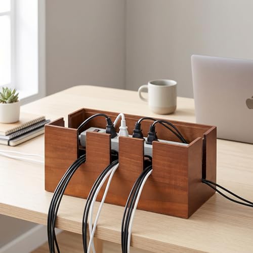 Wood Cable Management Box, Power Strip Cord Organizer Box - Image 8