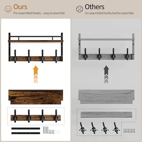 29 inch Coat Rack Wall Mount with Shelf, Entryway Wall - Image 7