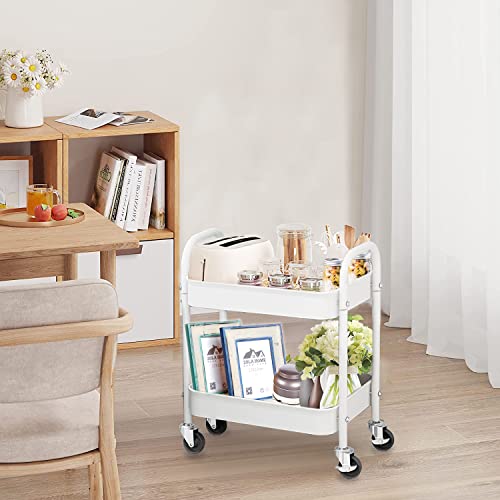 2 Tier All-Metal Rolling Cart, Rolling Storage Cart with Handle - Image 3