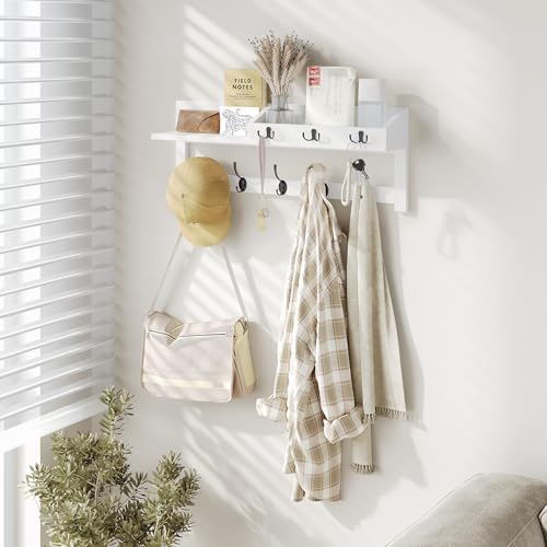 Wall Hooks with Shelf, 26.57 Inch Entryway Wood Coat Hooks - Image 4