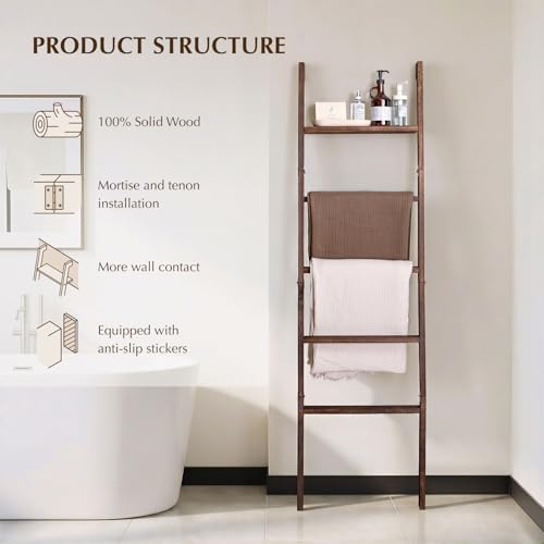 Blanket Ladder with Top Shelf, 5-Tier Wood 64” Decorative - Image 6