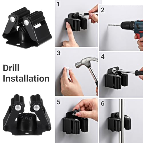 24Pcs Mop and Broom Holder Wall Mount with Screws Matte Black - Image 7