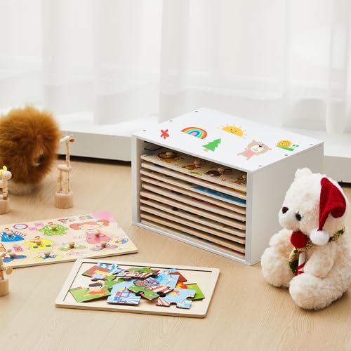 Wooden Puzzle Organizer Rack, 12-slot Storage Holder - Image 3
