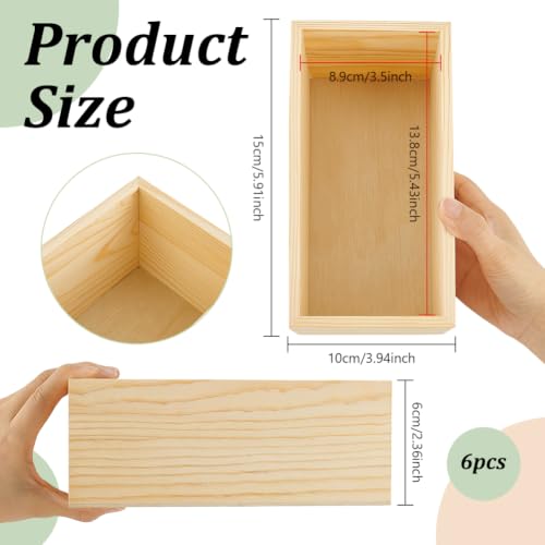 NBEADS 6 Pcs Rectangle Wood Box, Unfinished Wooden Craft Storage - Image 3