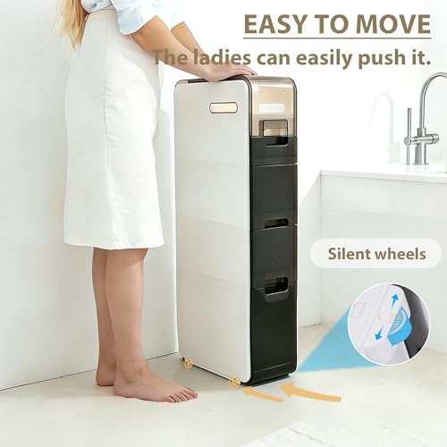 BGYMF 4-Tier Narrow Slim Bathroom Storage Cabinet,Movable,White - Image 7