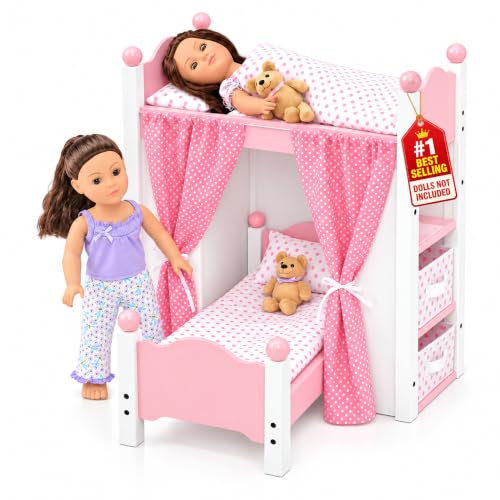 Emily Rose 18” Doll Loft Bunk Bed Pink - Bunkbed w/Storage - Image 2