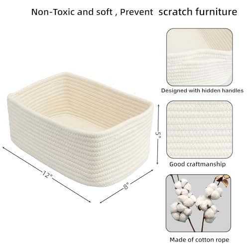 XUANGUO Small Woven Storage Baskets for Shelves, 12" x 8" x 5" - Image 3