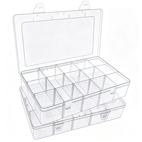 Clear Plastic Organizer Box with Adjustable Dividers, 15 - Image 2