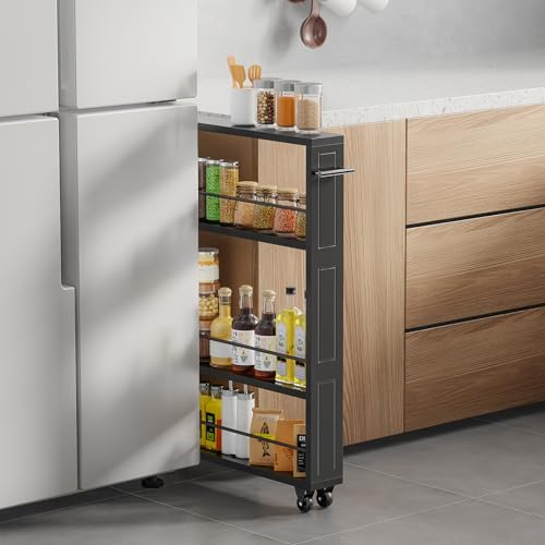 KLM Rolling Storage Cart 4-Tier Black Kitchen Cart with Wheels - Image 7