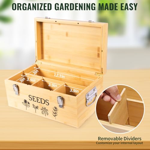 Large Bamboo Wood Seed Storage Organizer Box | Home Organization - Image 5