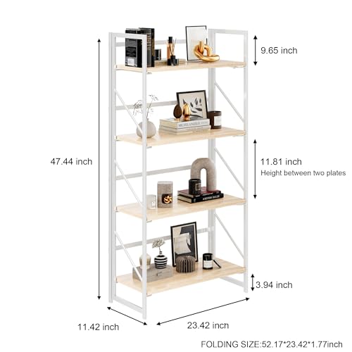 JSB No Assembly Folding Bookshelf, 4 Tier Industrial Metal - Image 4