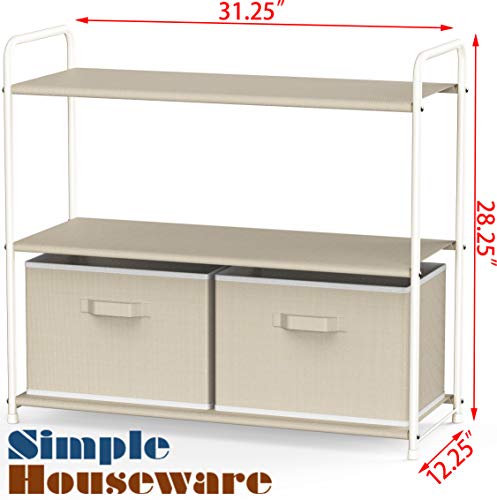Simple Houseware 3-Tier Closet Storage with 2 Drawers, Beige - Image 4