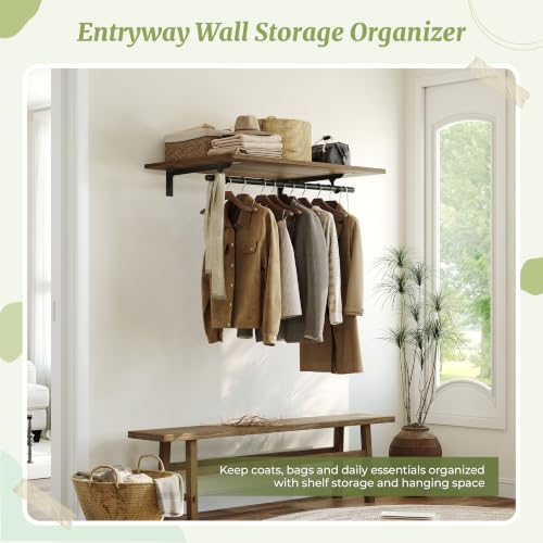 IAE Wall Mounted Clothes Rack with Shelf and Hanging Rod, 36x24in - Image 5