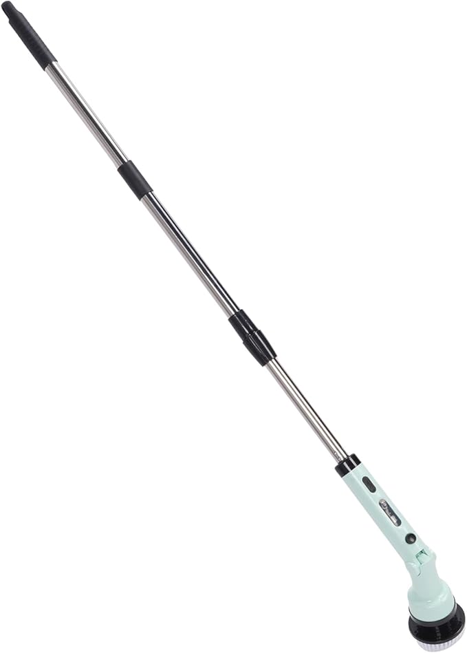 YUYTE Electric Spin Scrubber,Cordless Cleaning Brush with 9 Replaceable Heads,Adjustable Extension Handle, 90 Mins Long Lasting Power for Bathroom, Shower, Tub, Tile, Floor, Car (Green)