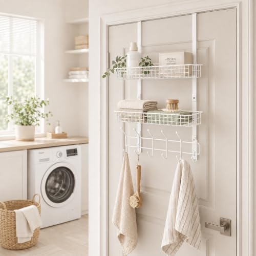 Over the Door Hooks Organizer, Door Hanger with 2 Baskets & 5 - Image 2