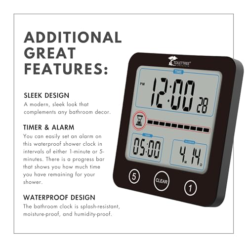 ToiletTree Products Digital Bathroom Shower Clock with Alarm & - Image 5