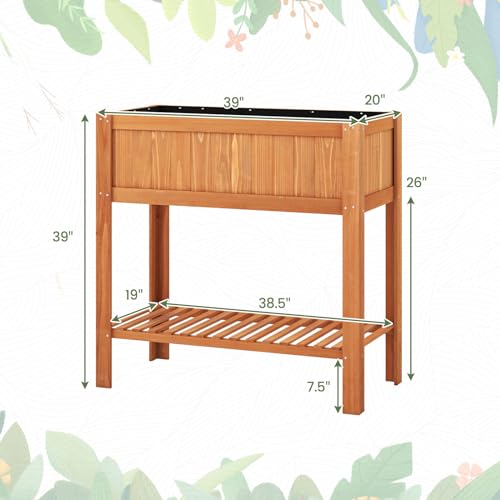 COSTWAY Raised Garden Bed, Wood Planter Box with Storage Shelf - Image 4