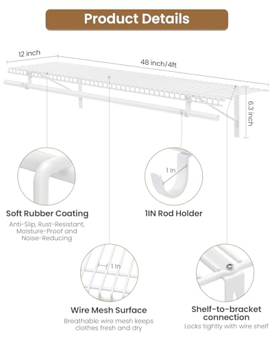 Wire Closet Shelving with Triangular Brackets & Hanging - Image 3